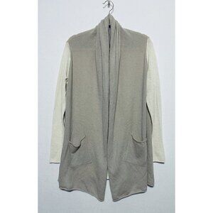 Cullen Womens Medium Taupe Ivory Colorblock Open Front Cardigan 100% Cashmere